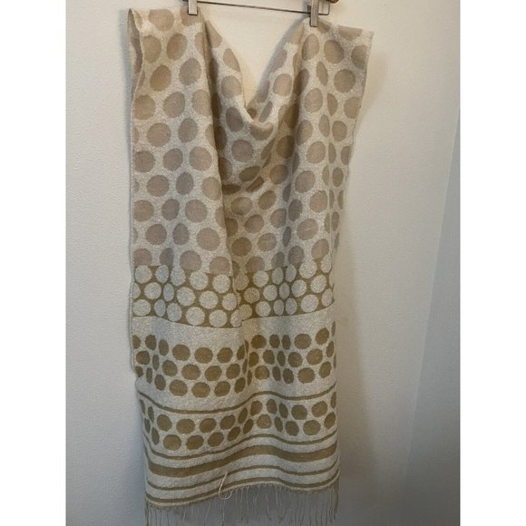Express Neutral Blanket Scarf Fringe Large Cream Tan Geometric Excellent 31x78 - Picture 2 of 5
